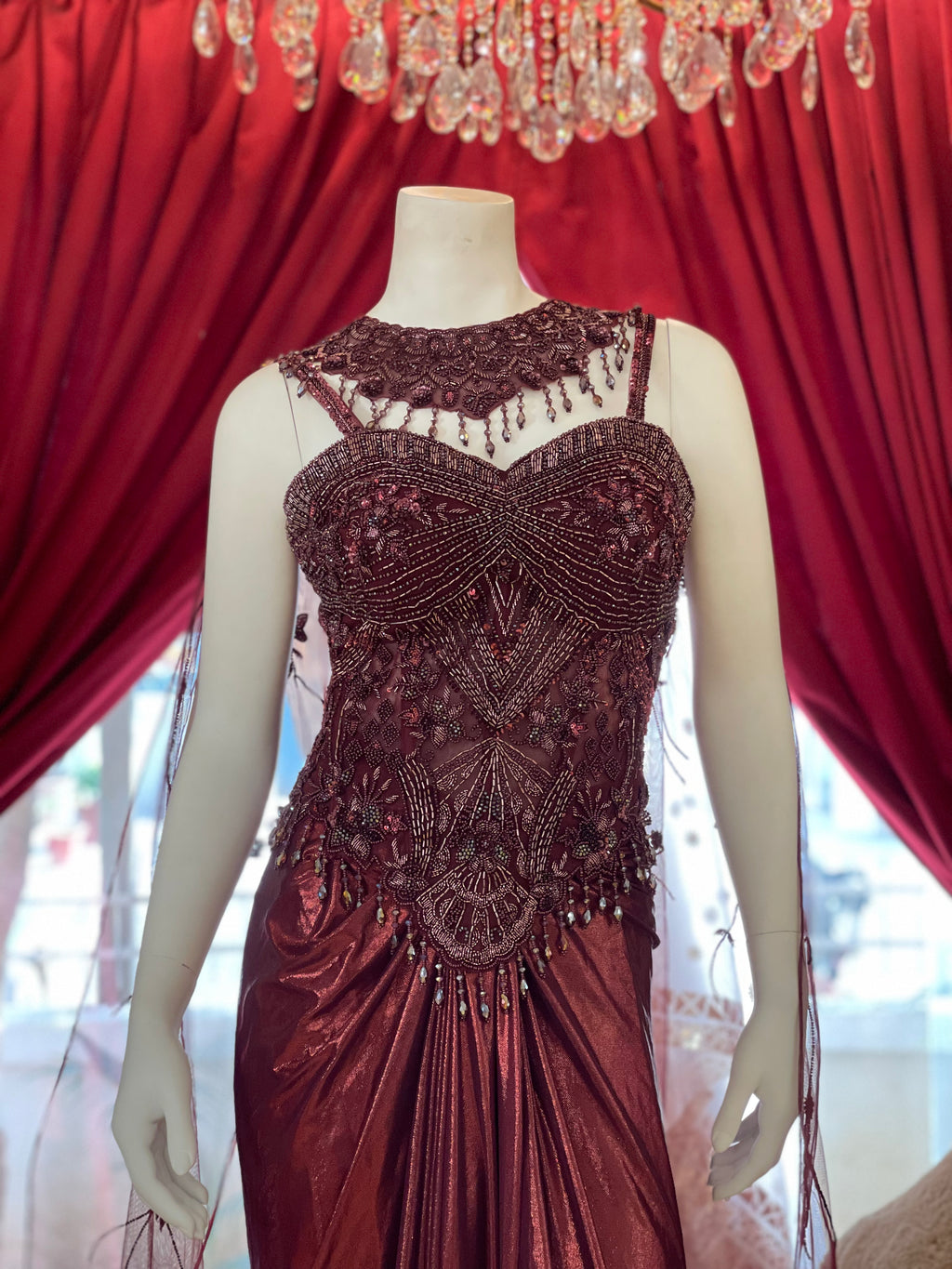 Crimson Corset Drape Set X Meggha Bhatti