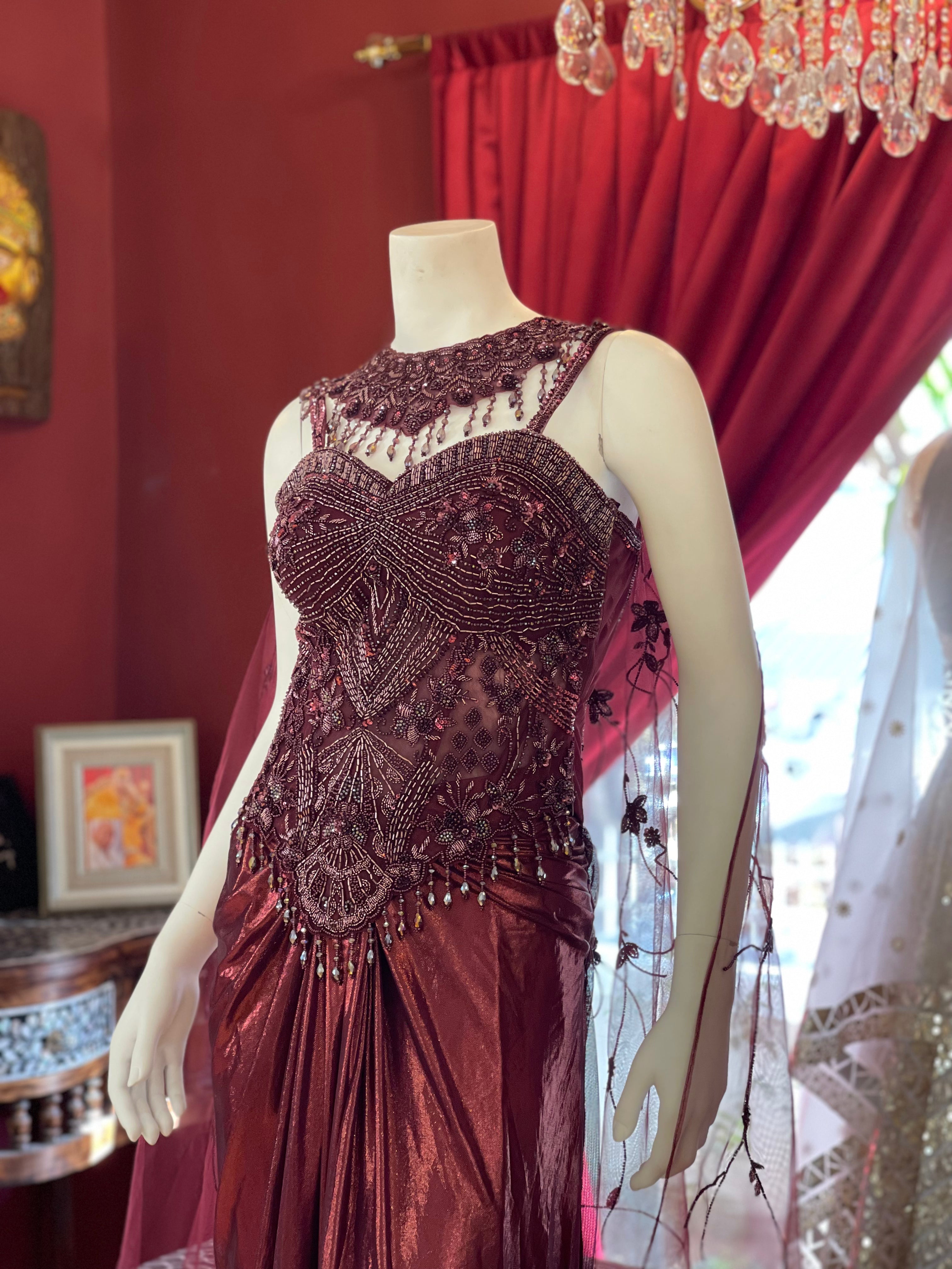 Crimson Corset Drape Set X Meggha Bhatti