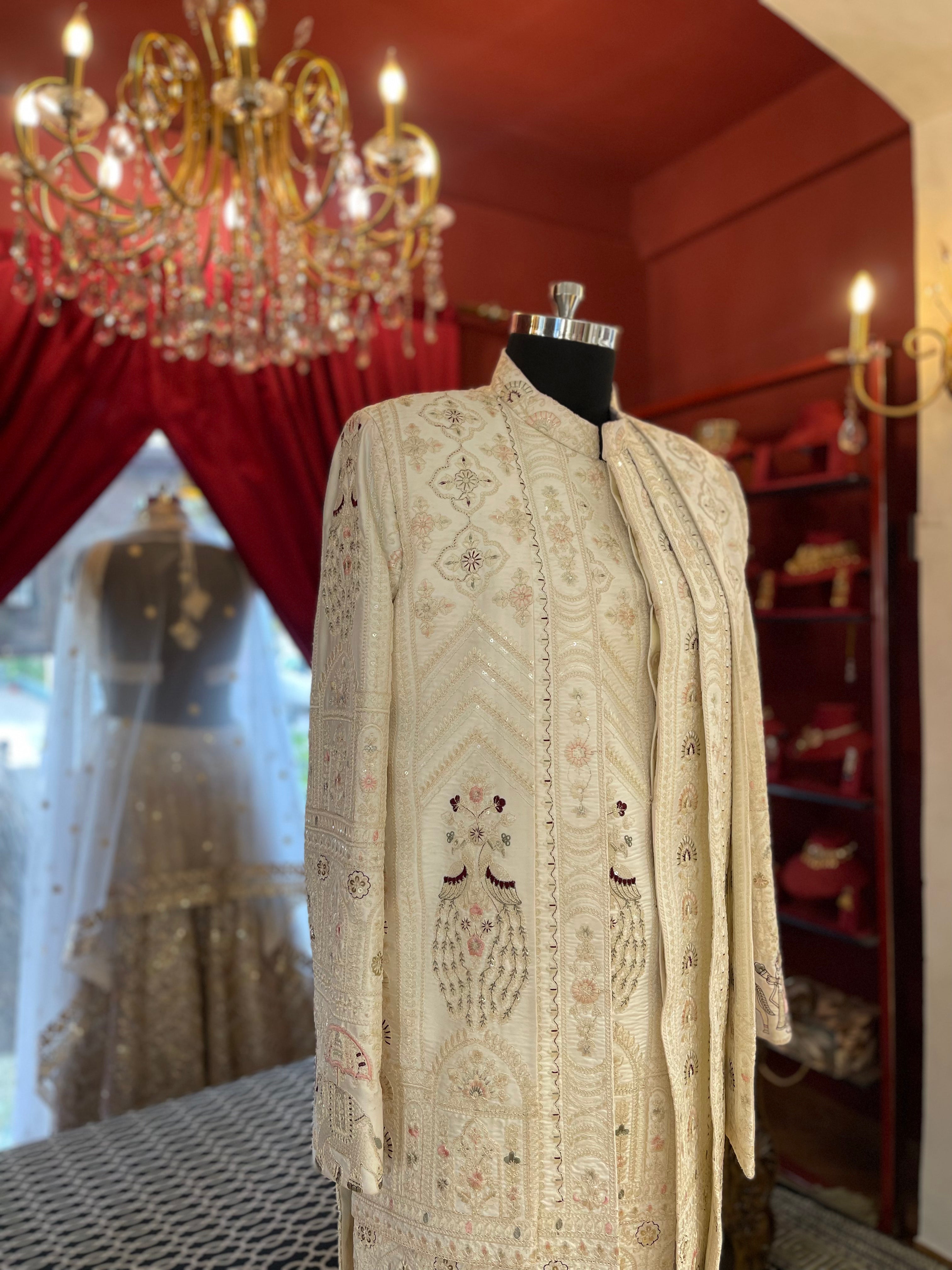 Ivory Sherwani Heritage Inspired Work