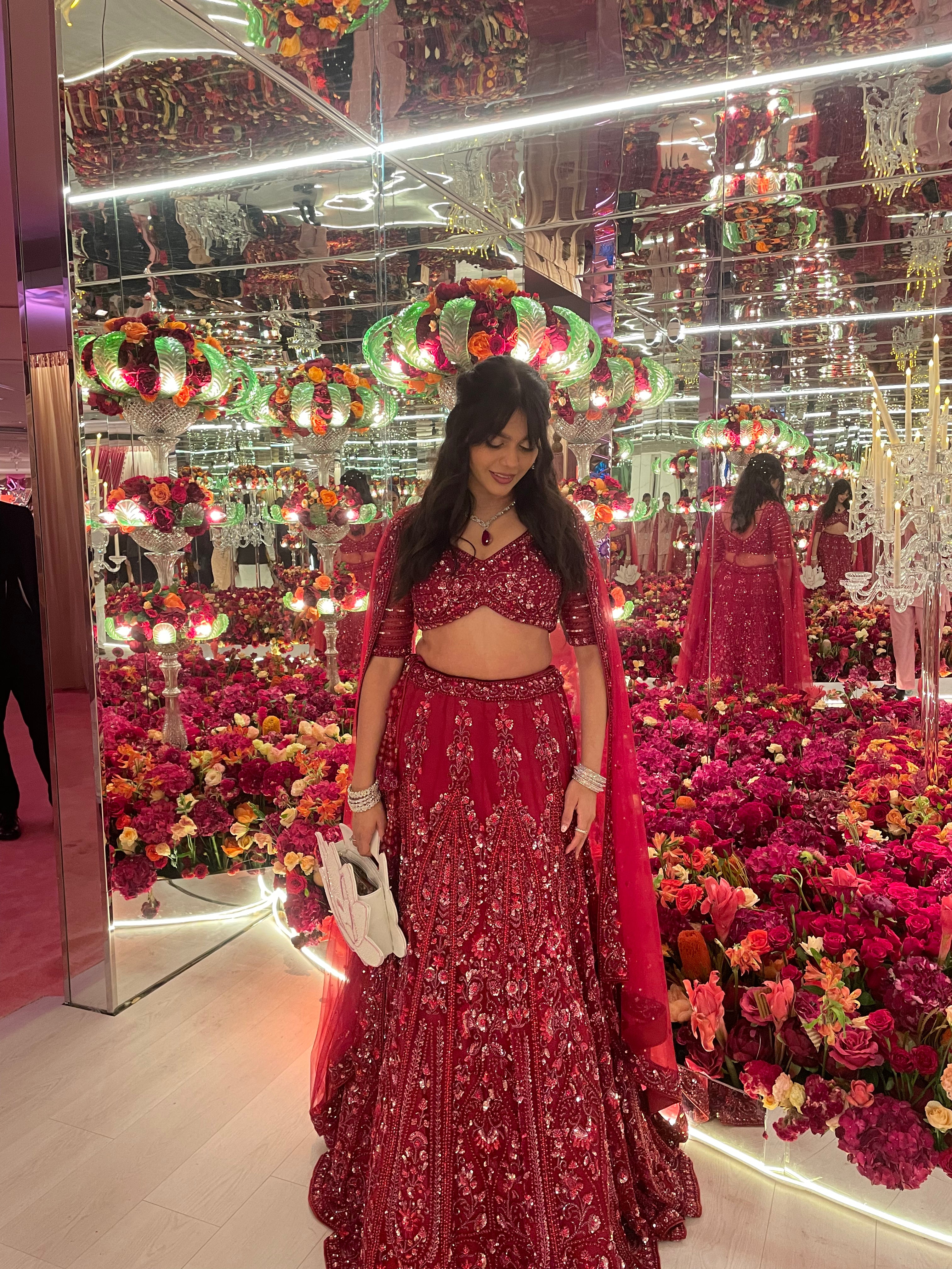 Maroon Crystal Work Bridal Lehenga