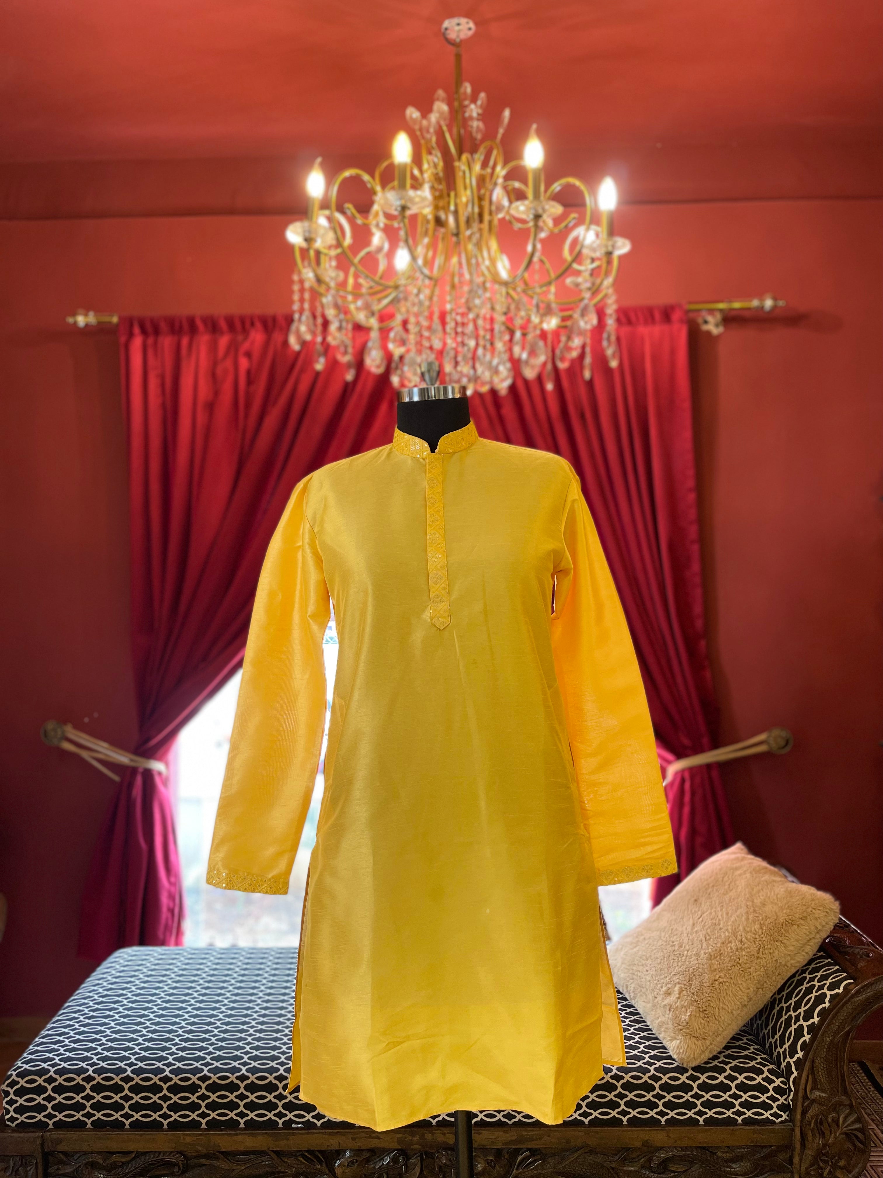 Yellow Kurta Set with Sequin Koti