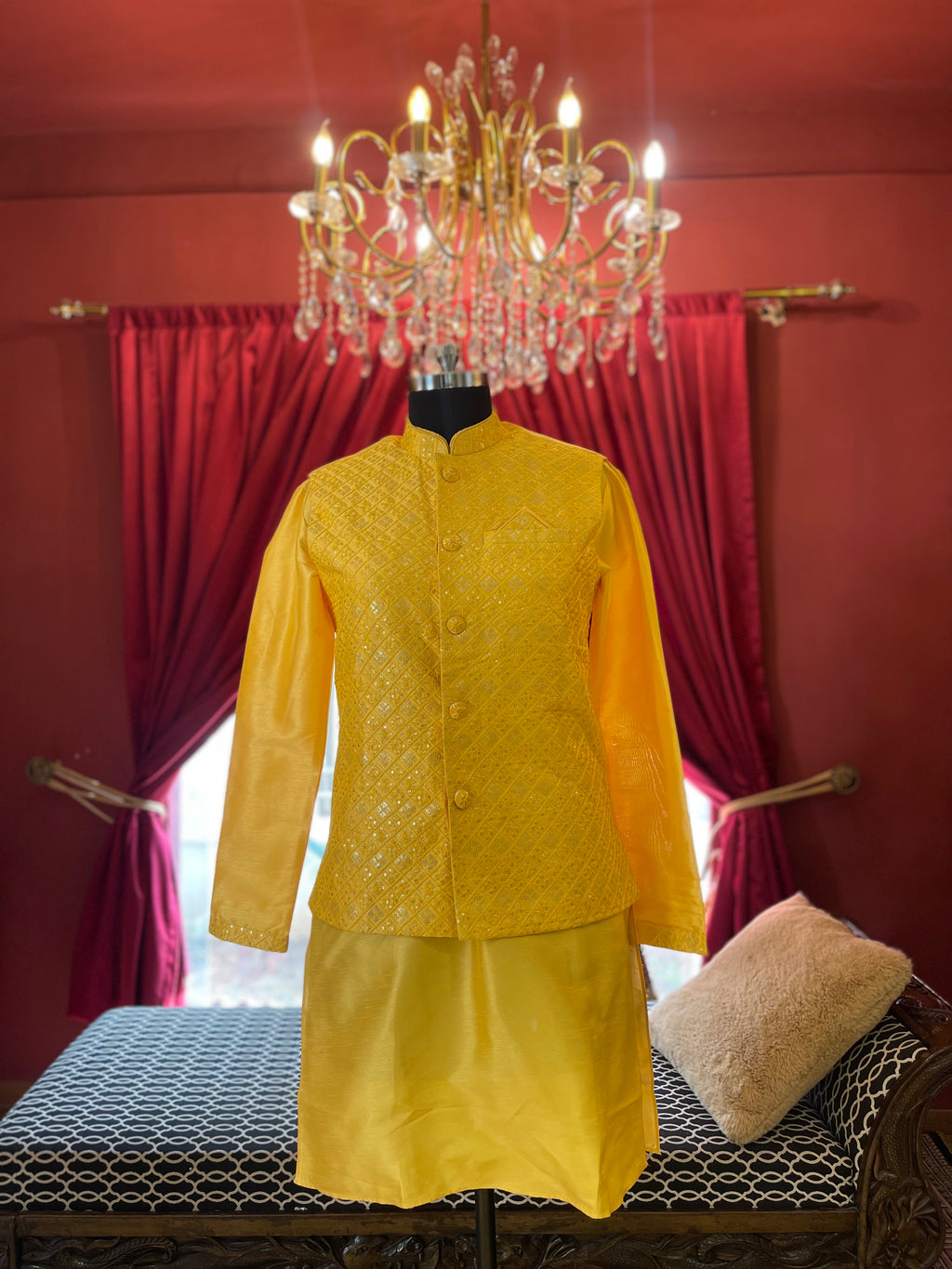 Yellow Kurta Set with Sequin Koti