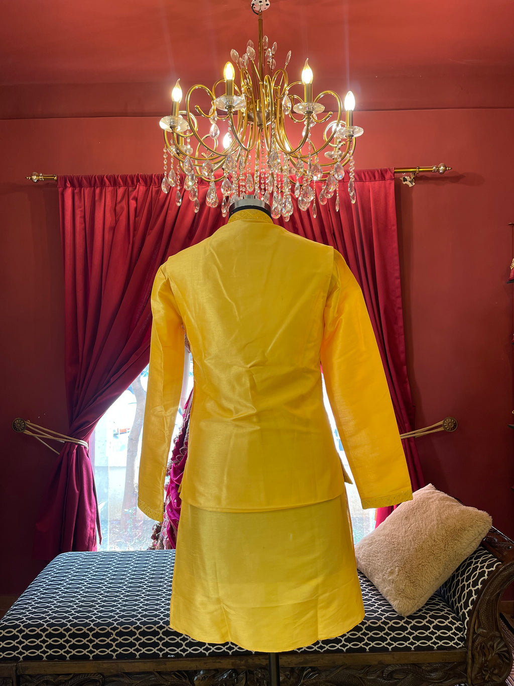 Yellow Kurta Set with Sequin Koti