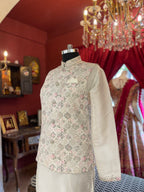 Ivory Kurta Set with Floral Nehru Jcaket