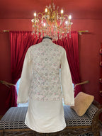 Ivory Kurta Set with Floral Nehru Jcaket