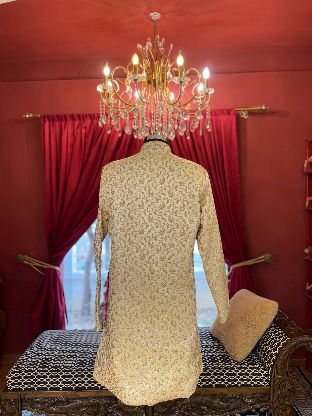 Ivory Jacquard Floral Motif Sherwani