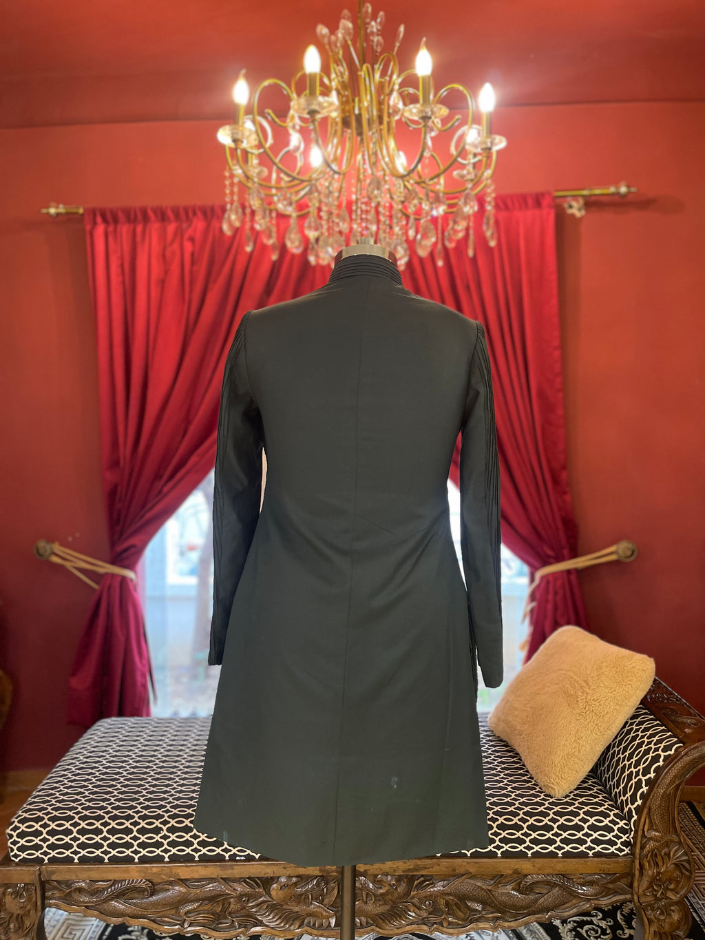 Green Indowestern With Textured Pleats
