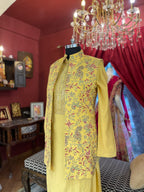 Mustard Kurta Set With Floral Printed Jacket