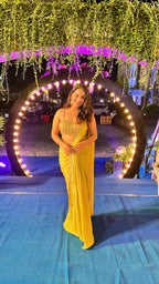 Yellow Bandhani Mirror Work Saree X Orepiya
