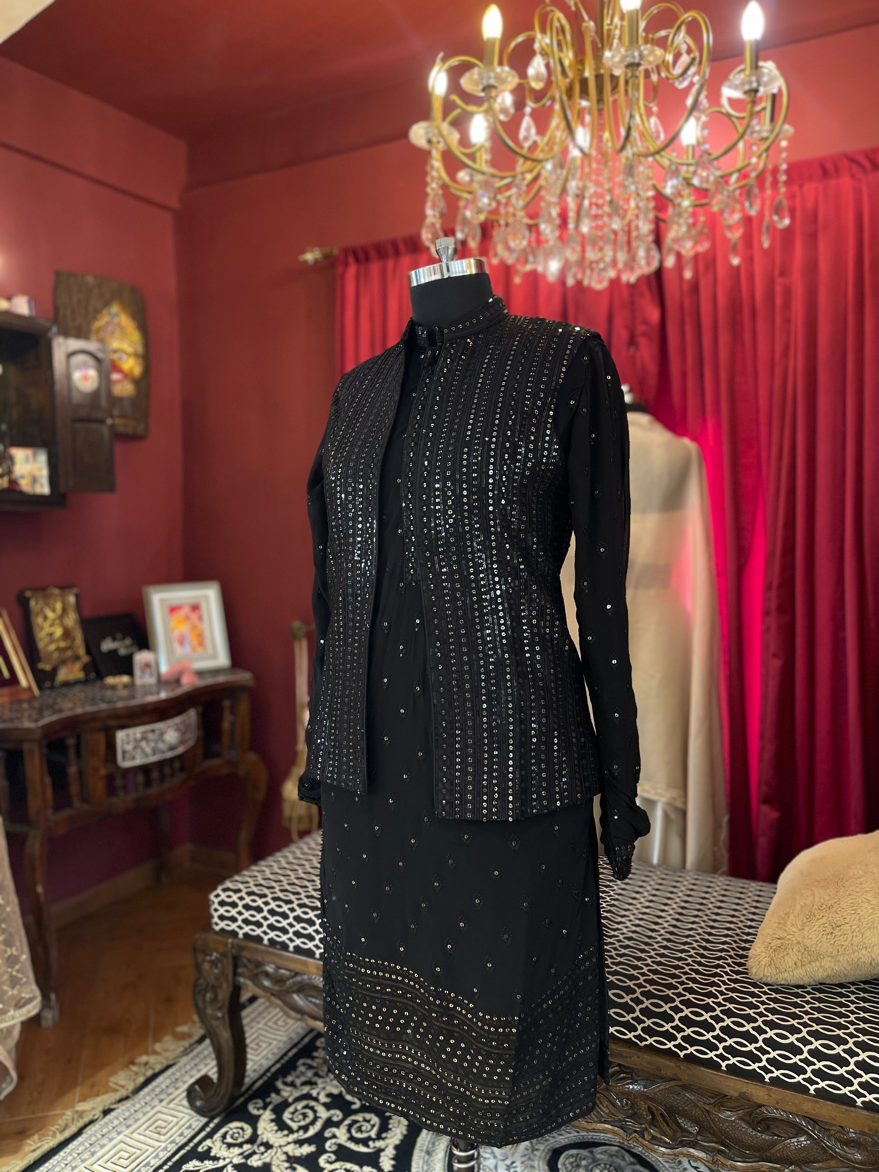 Black Kurta Set with Jacket
