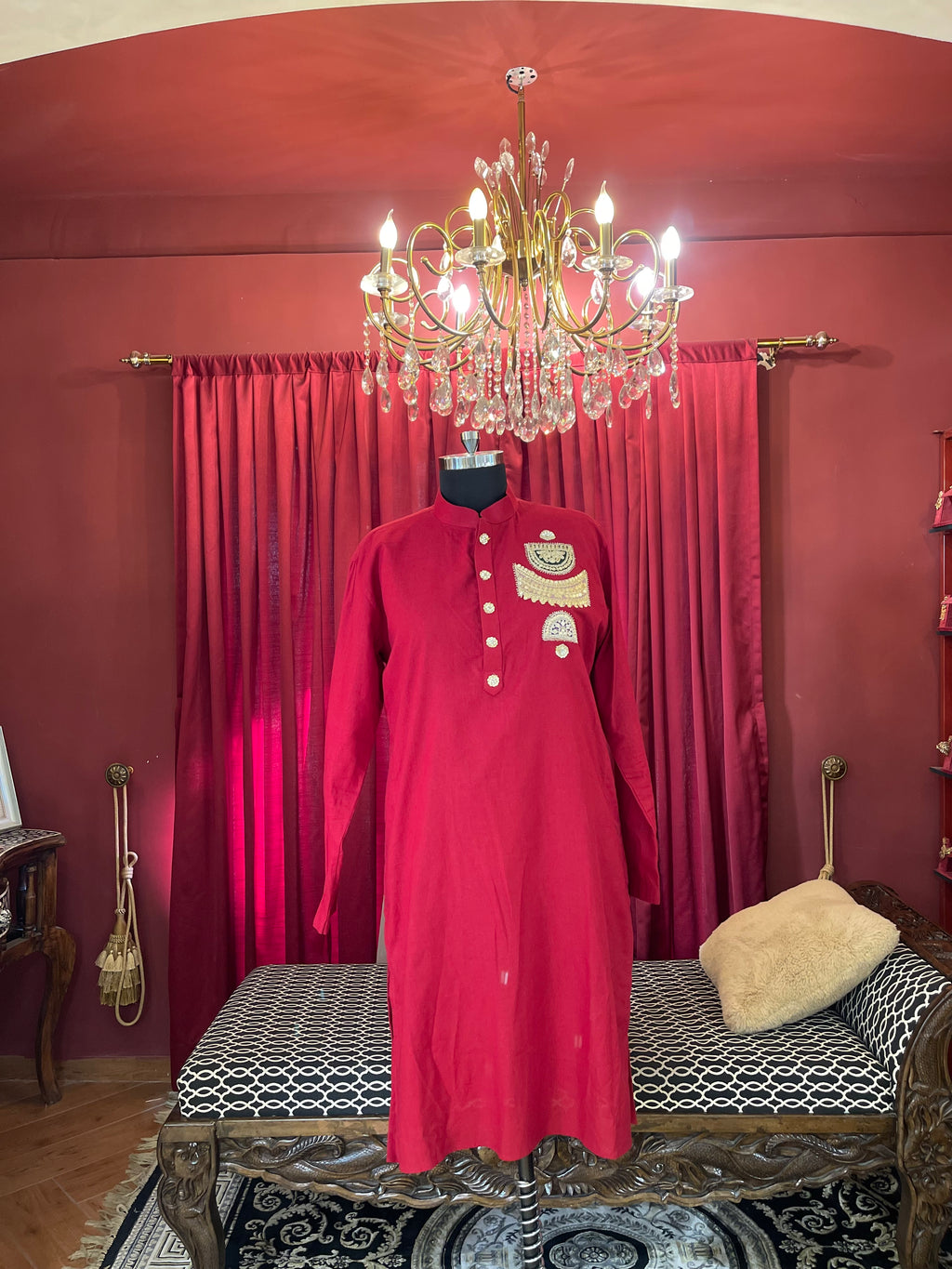 Maroon Kurta With Applique Work