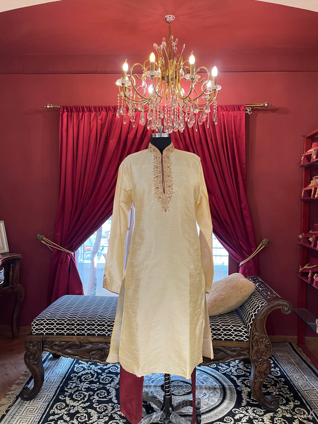 Ivory Kurta With Red Salwaar