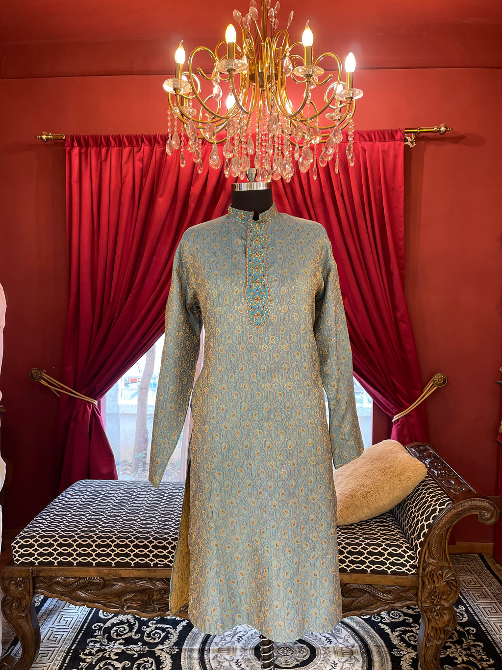 Blue Kurta with Golden Intricate Detailing