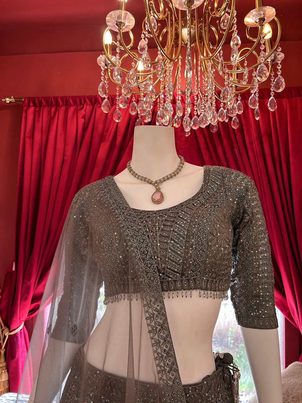 Charcoal Grey Lehenga With Embroidery