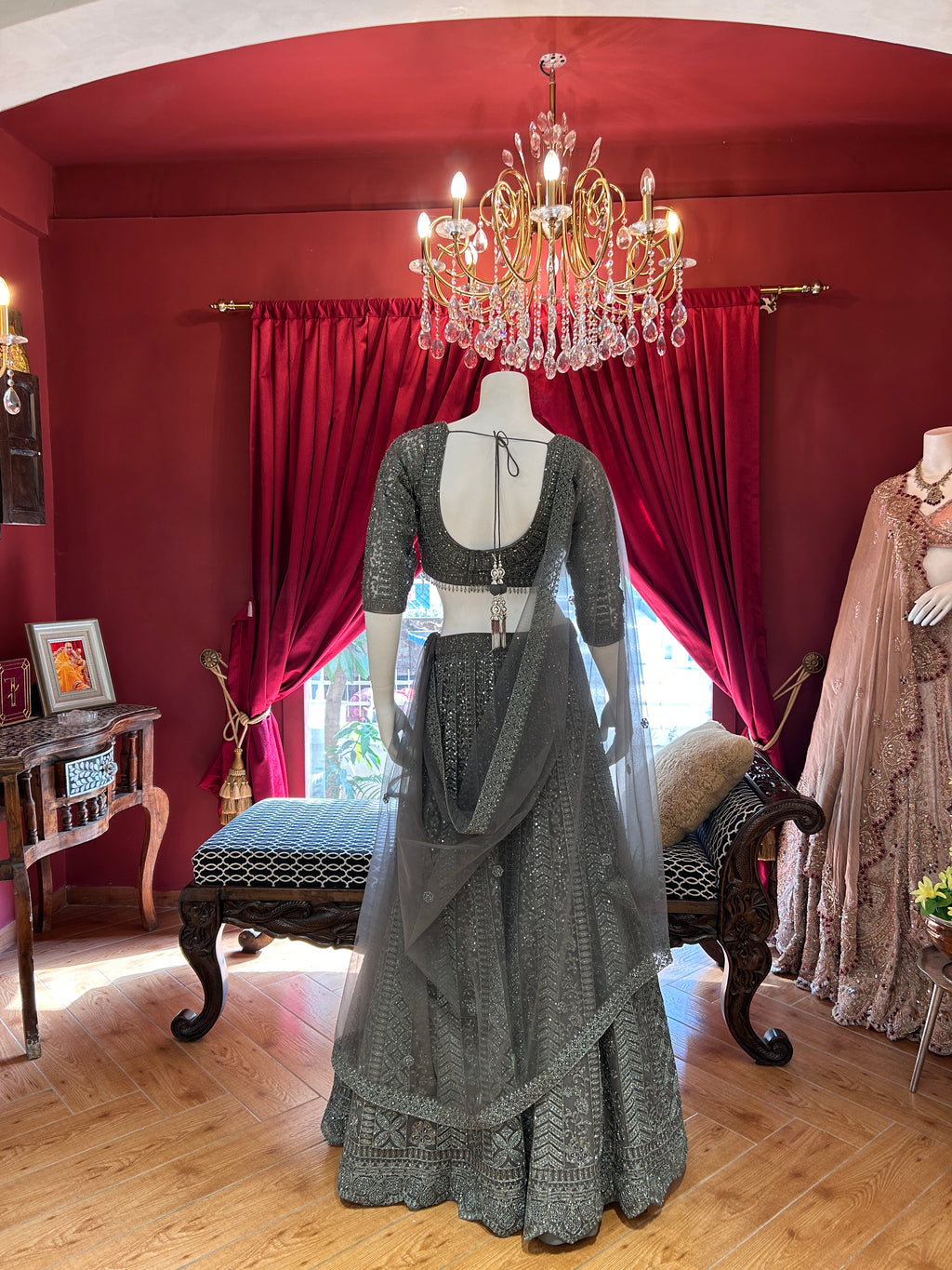 Charcoal Grey Lehenga With Embroidery