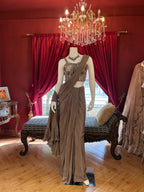 Chocolate Drape Saree with Mirror Work Blouse