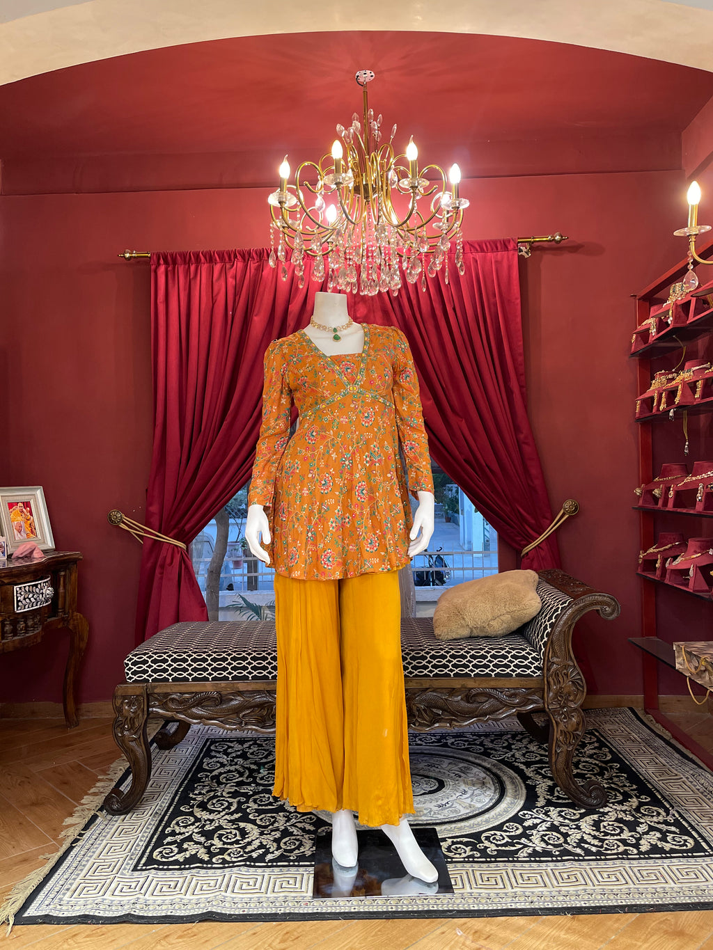 Mustard Floral Indo-Western Set