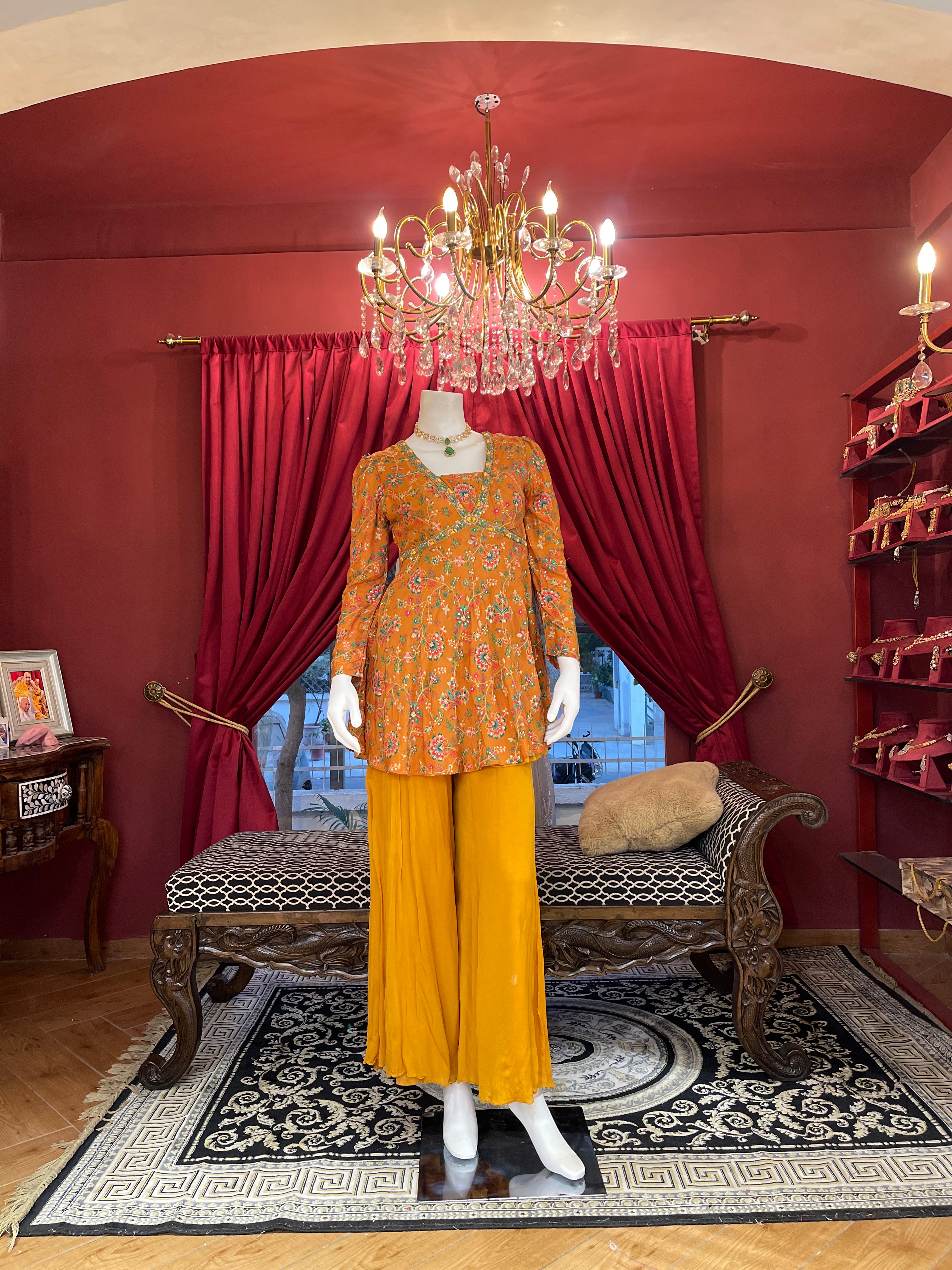 Mustard Floral Indo-Western Set