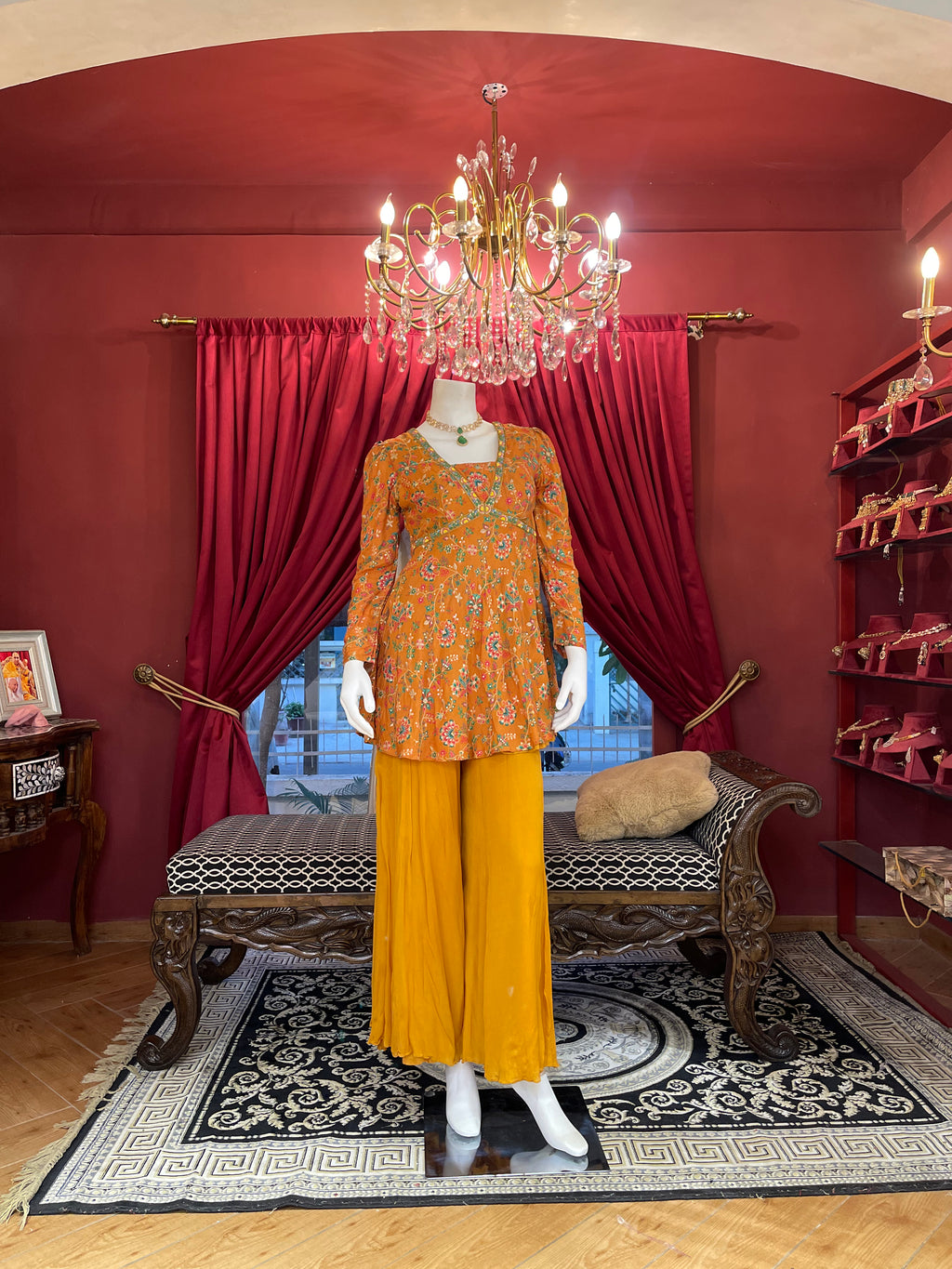 Mustard Floral Indo-Western Set