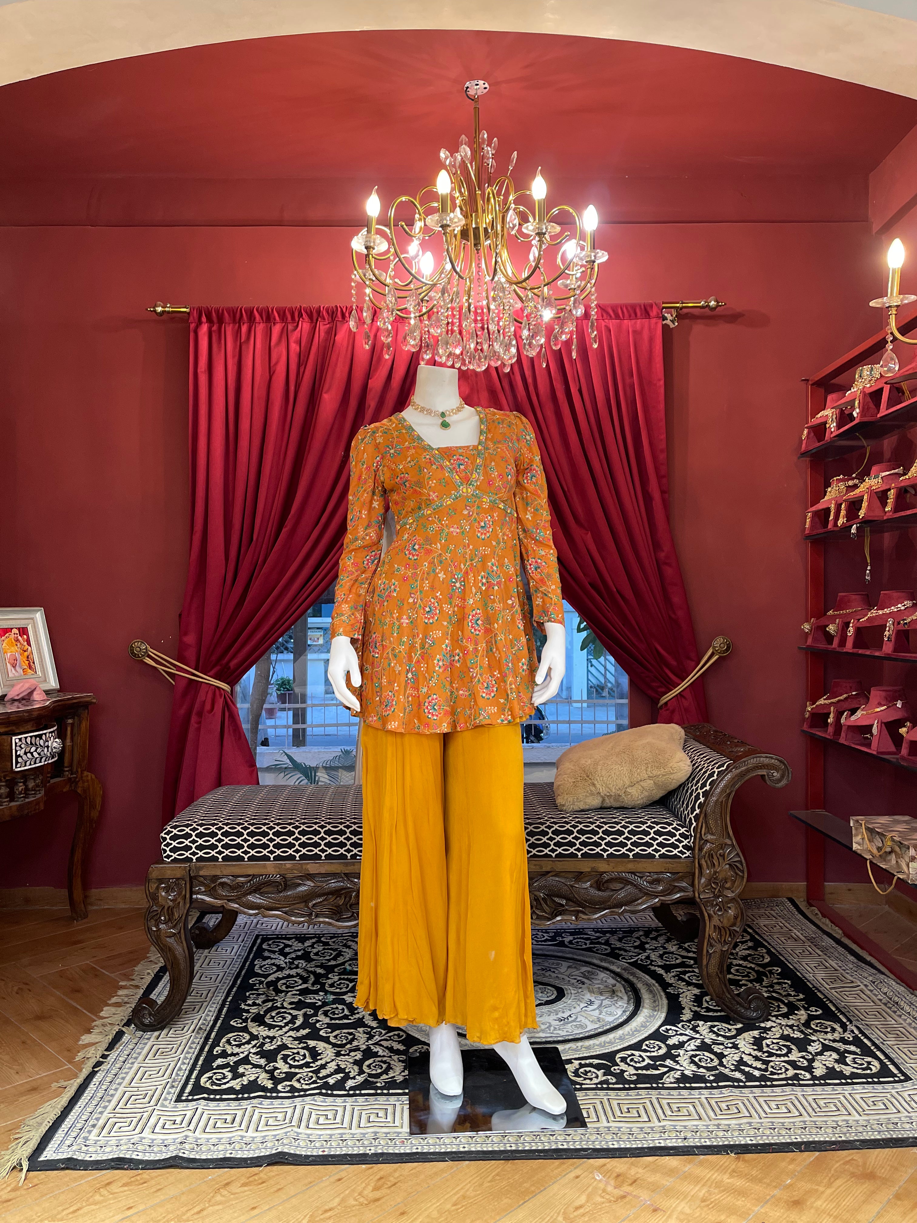 Mustard Floral Indo-Western Set