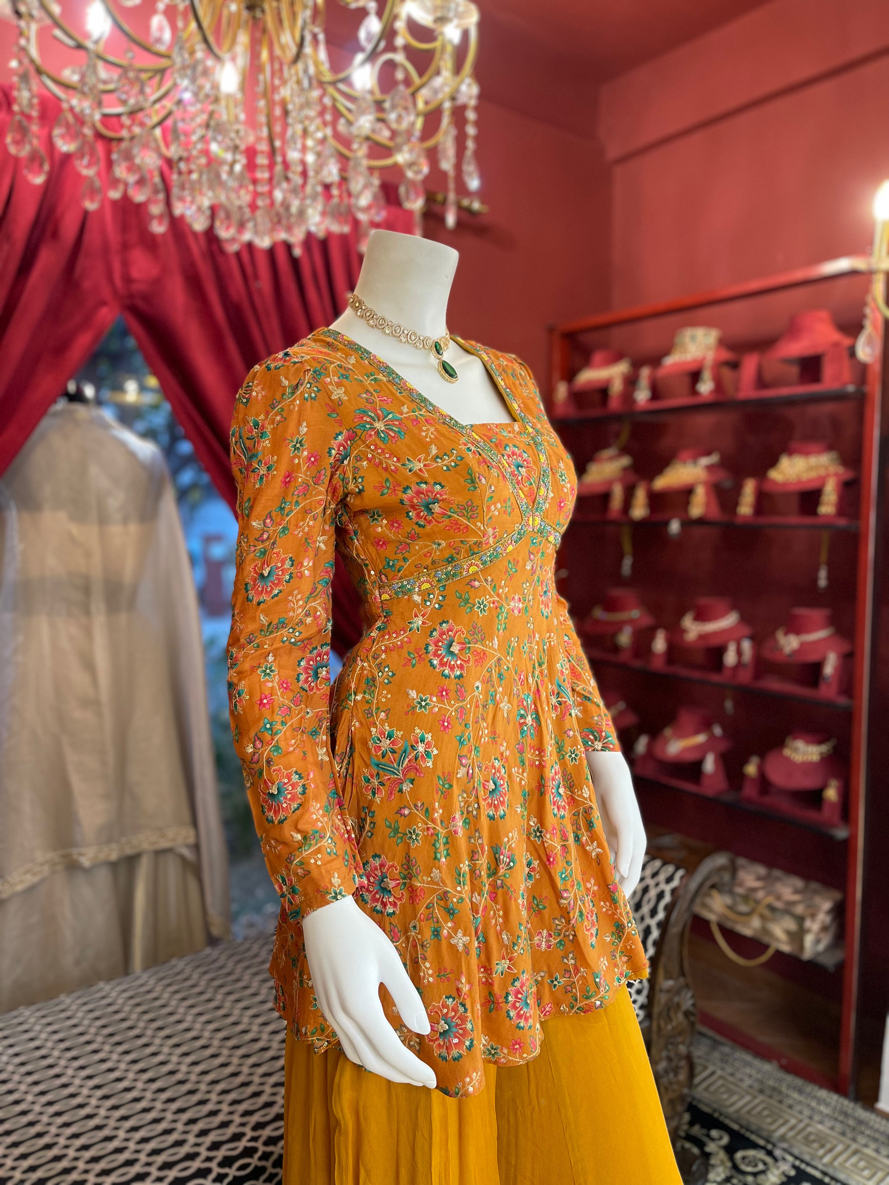 Mustard Floral Indo-Western Set