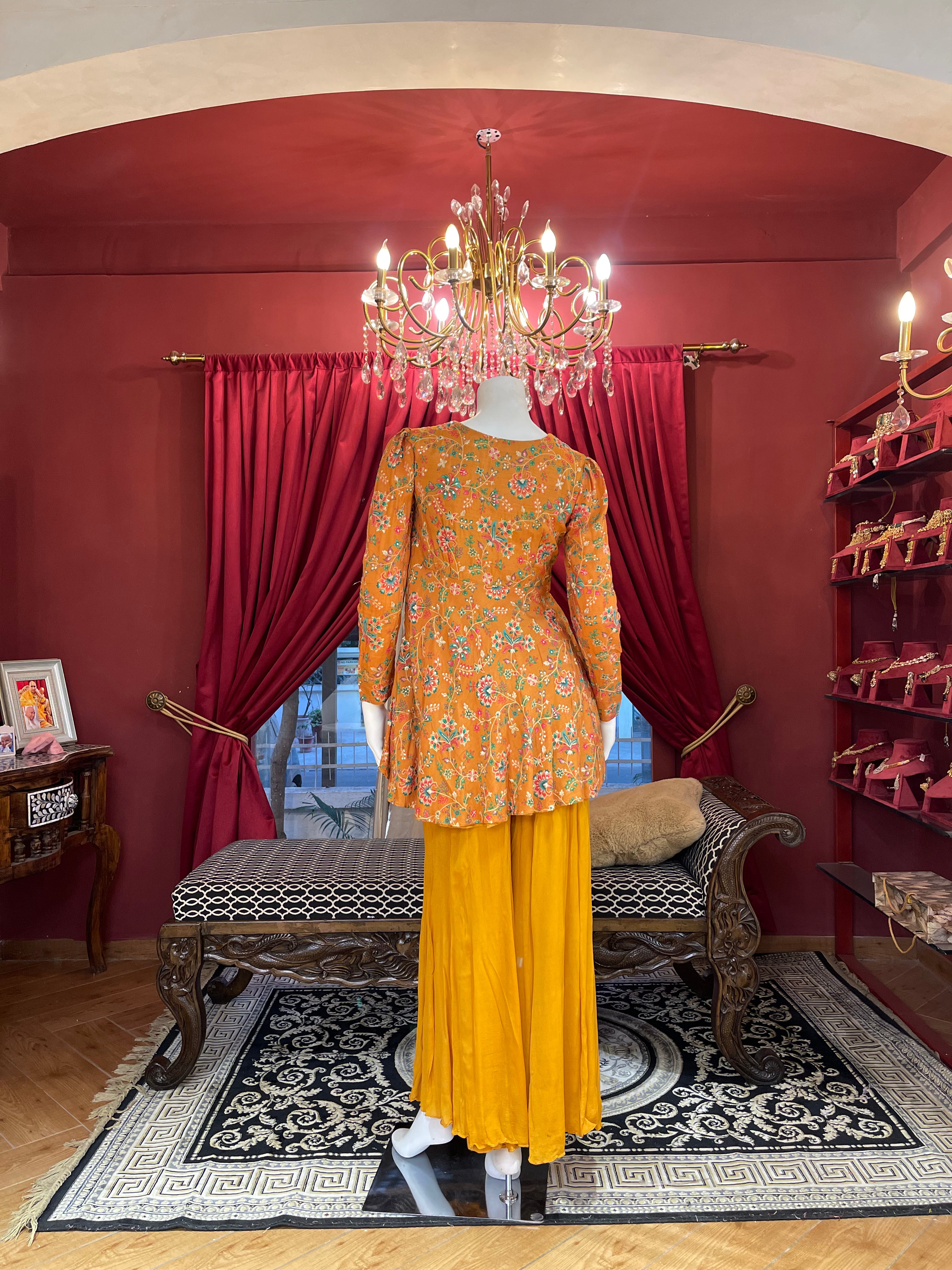Mustard Floral Indo-Western Set