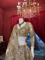 Golden Mirror Work Lehenga