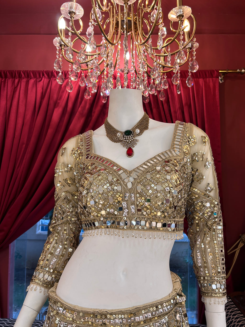 Golden Mirror Work Lehenga