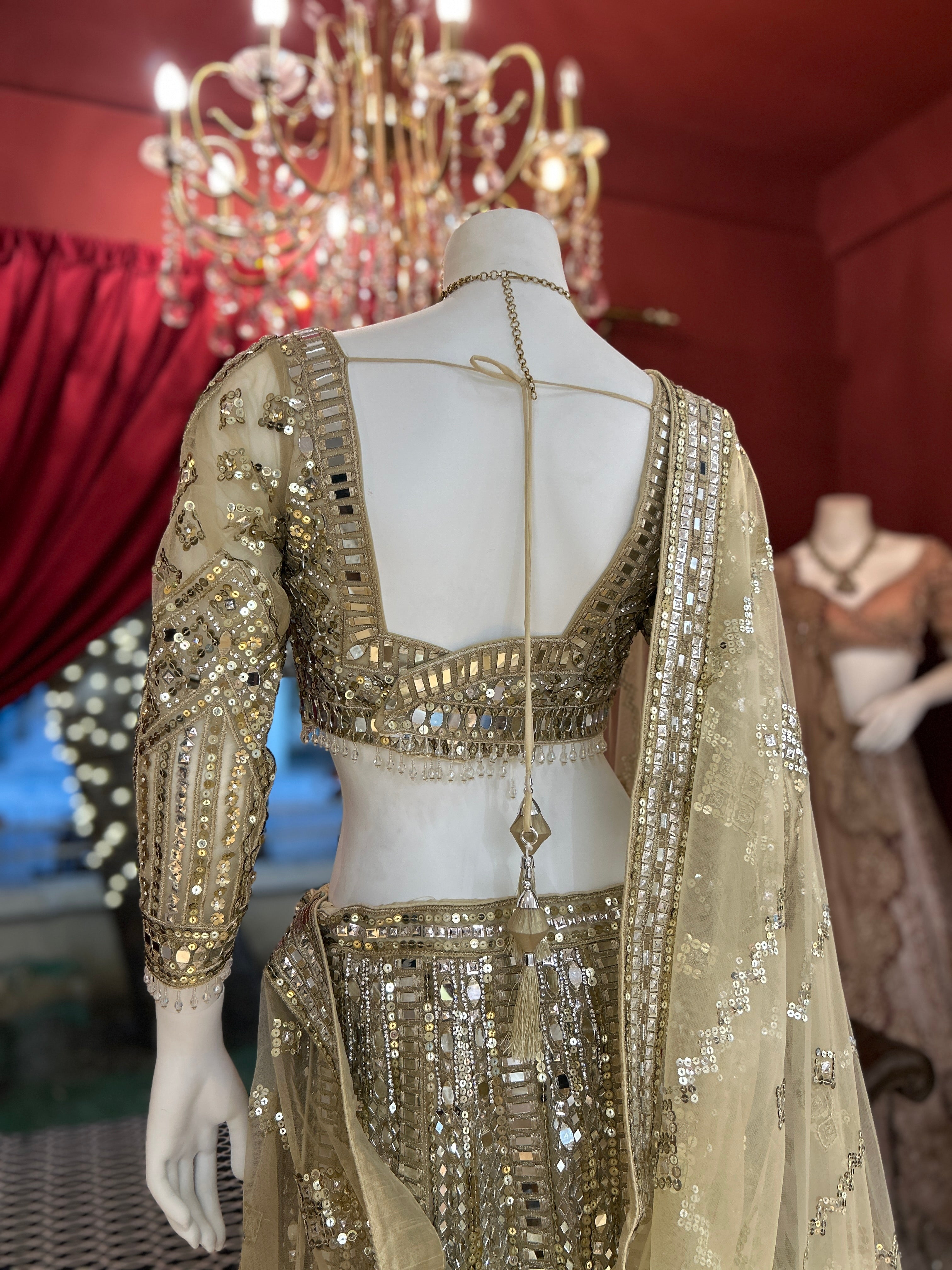 Golden Mirror Work Lehenga