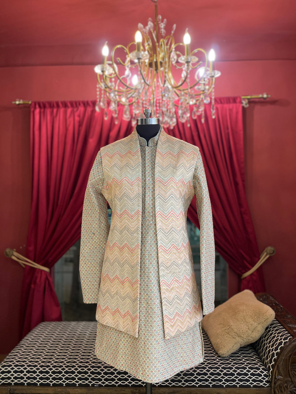 Rust Jacket Indo Western Set 3 Piece