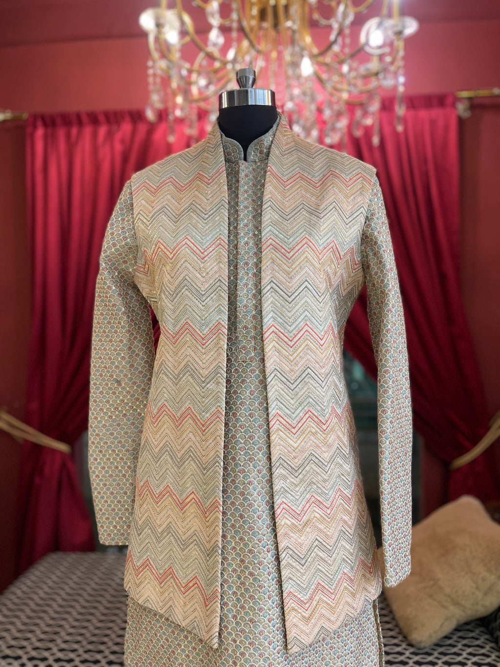 Rust Jacket Indo Western Set 3 Piece