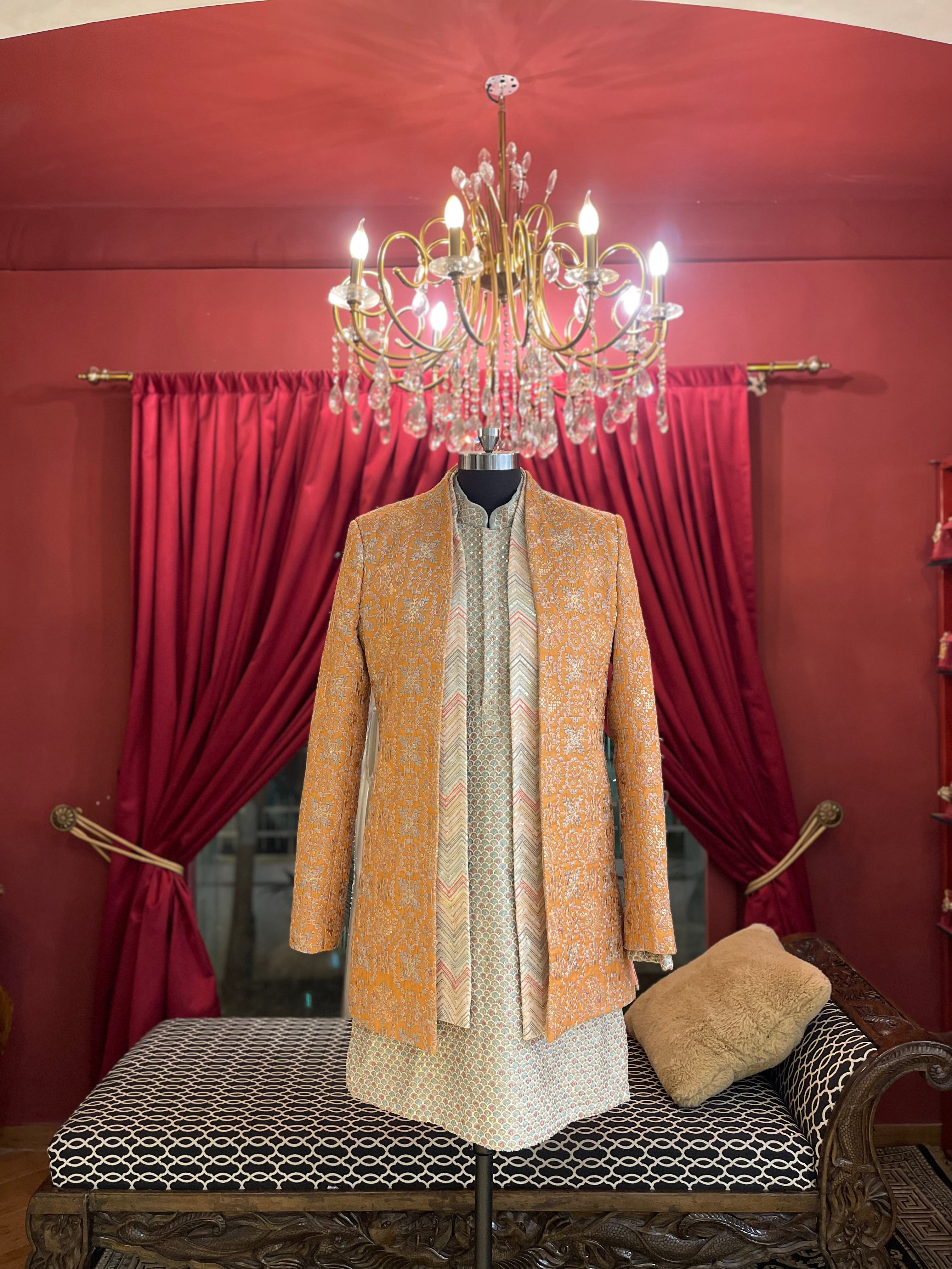 Rust Jacket Indo Western Set 3 Piece