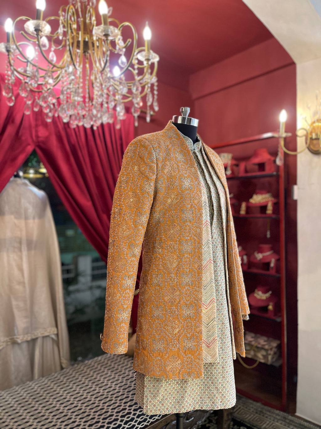 Rust Jacket Indo Western Set 3 Piece