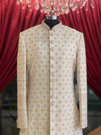 Ivory Sherwani With Blush Toned Details