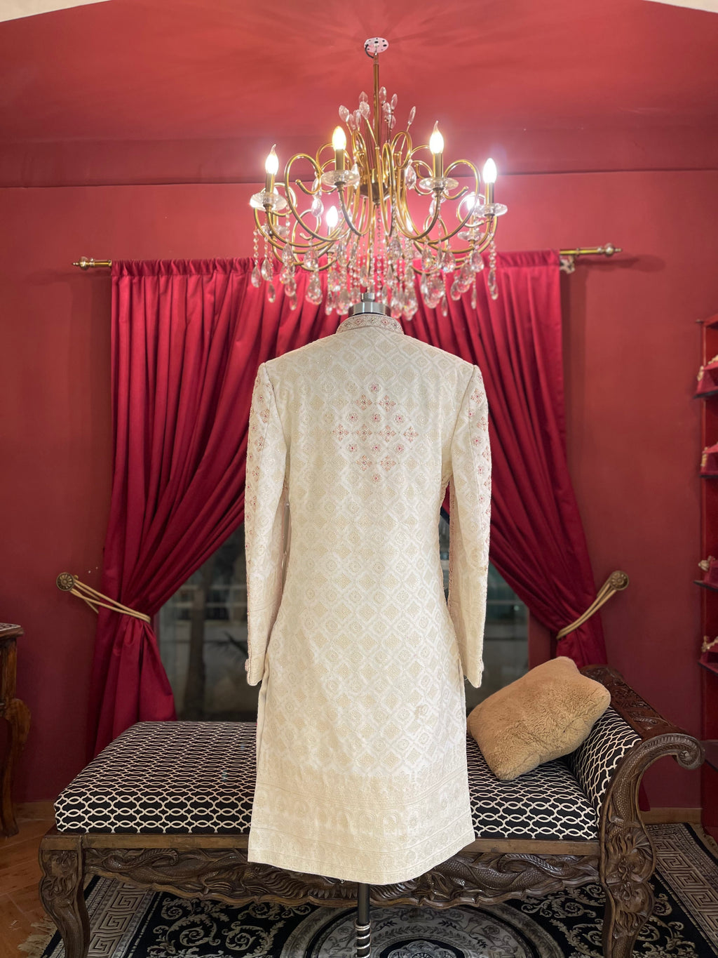 Ivory Sherwani With Blush Toned Details