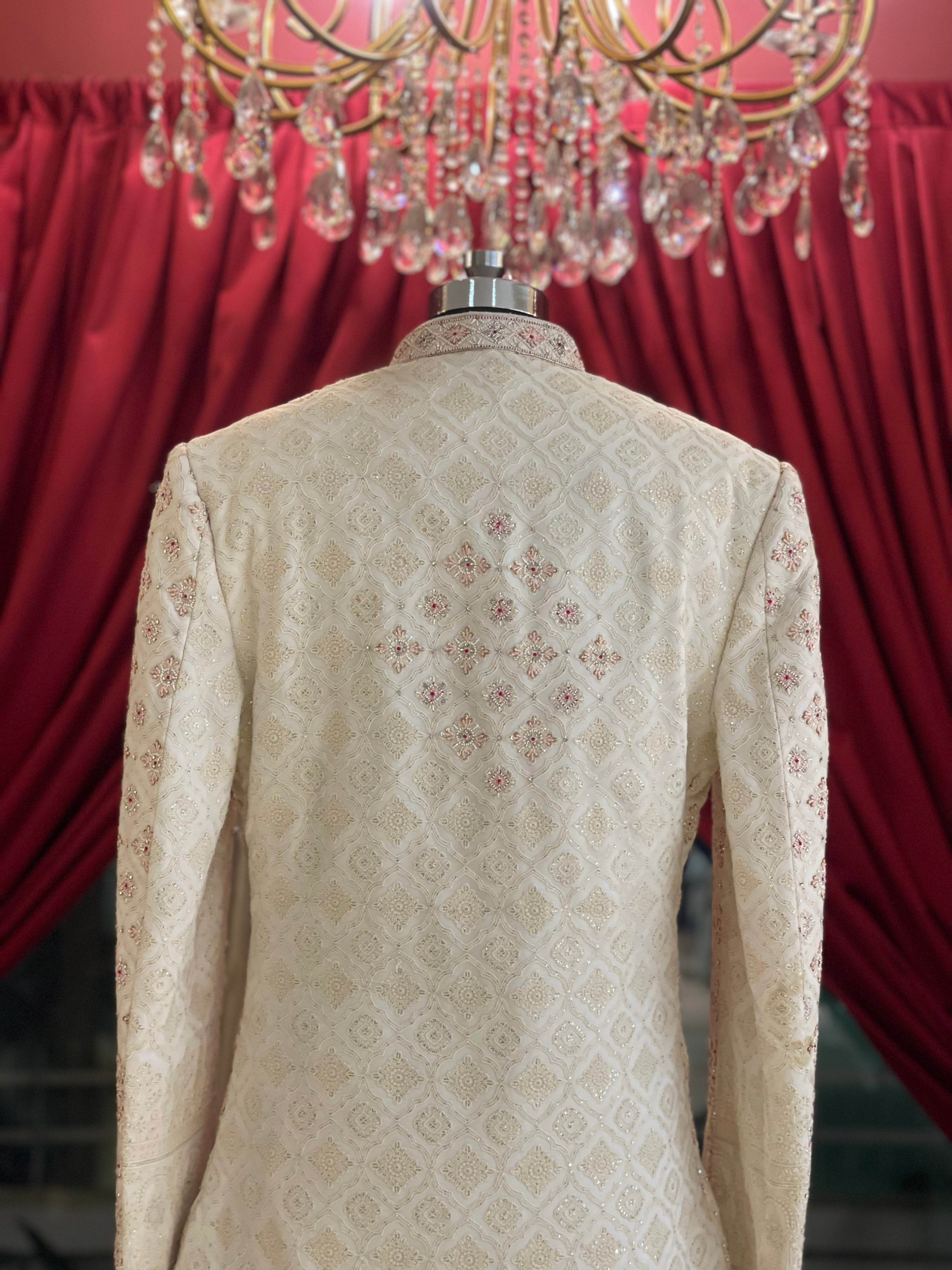 Ivory Sherwani With Blush Toned Details