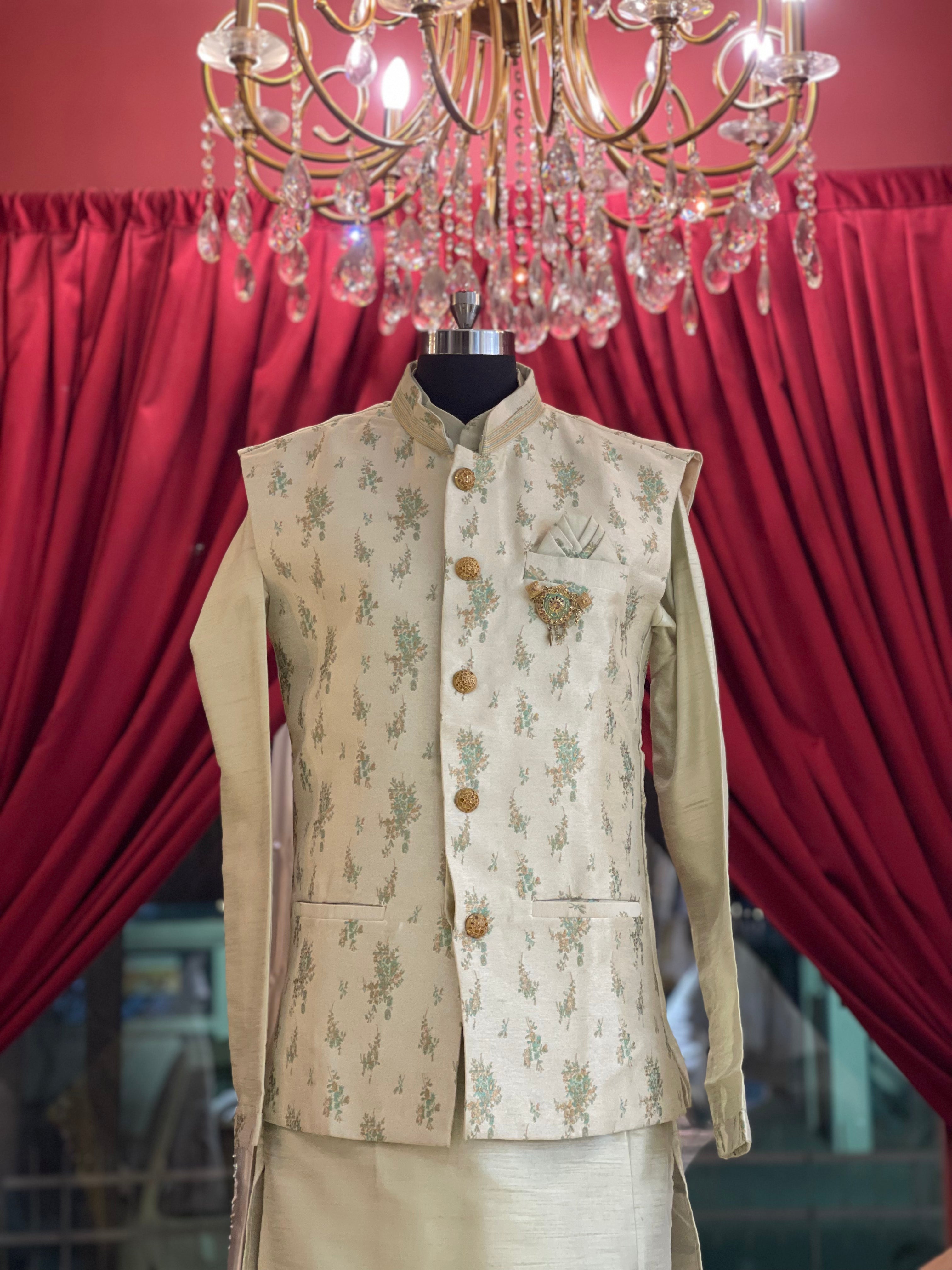 Mint Ivory Nehru Jacket Set