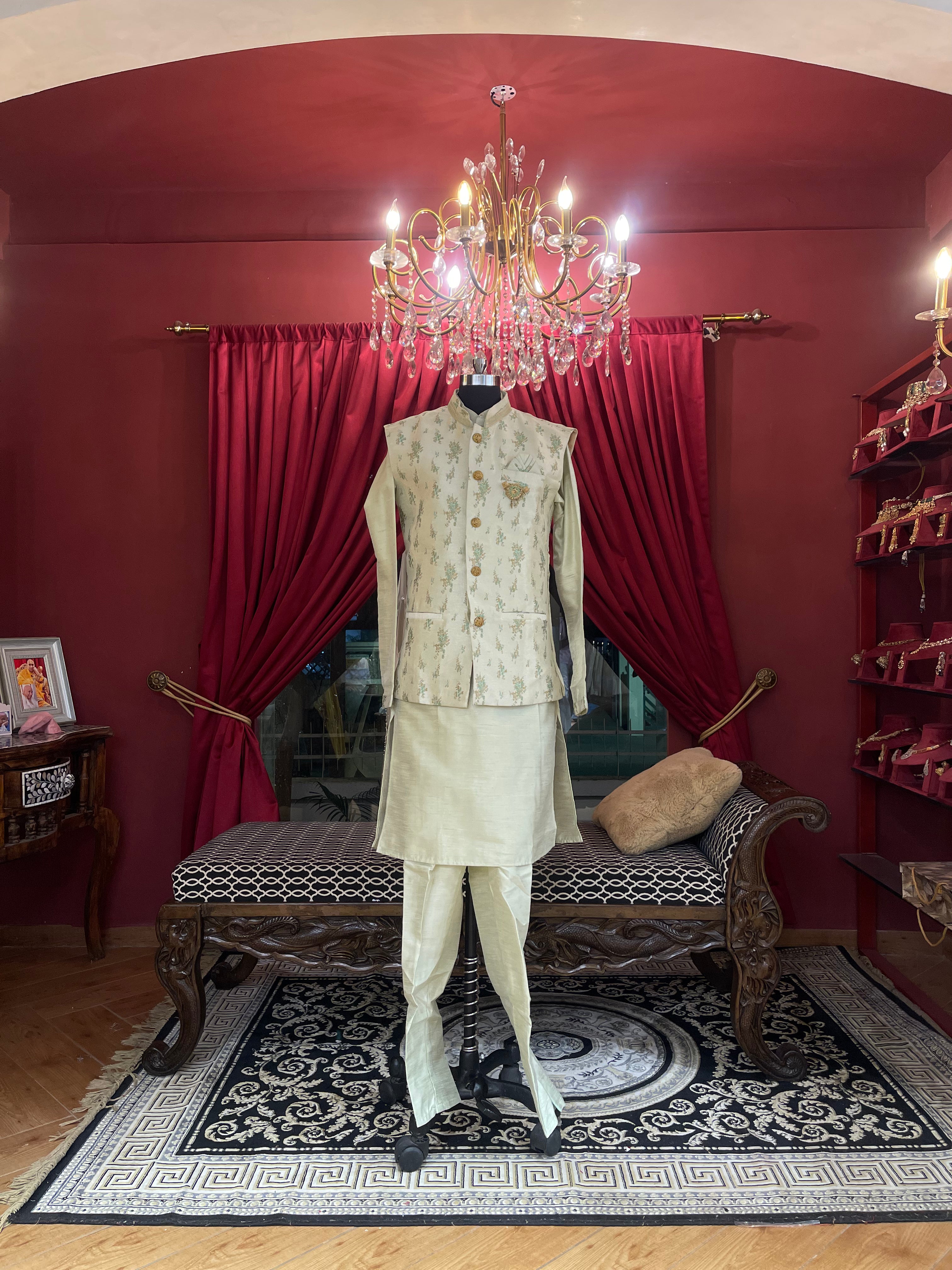 Mint Ivory Nehru Jacket Set