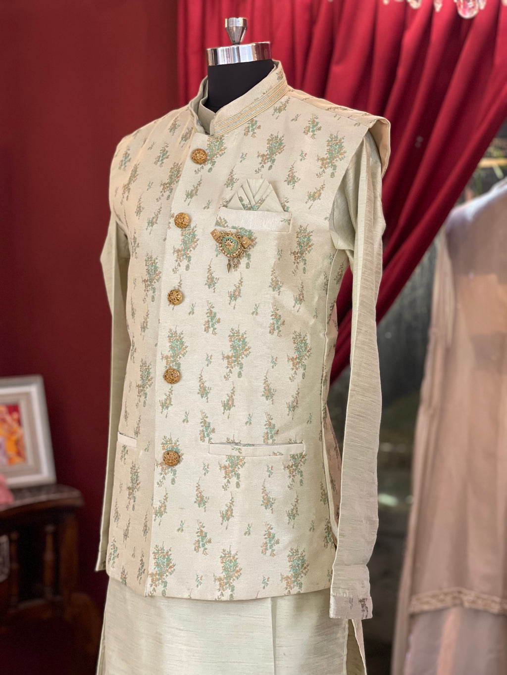 Mint Ivory Nehru Jacket Set