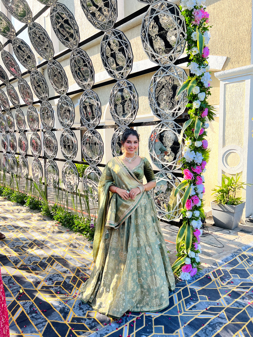 Green velvet lahenga