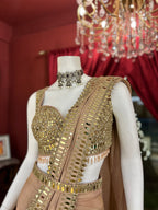 Beige Drape Saree with Mirror Work Blouse
