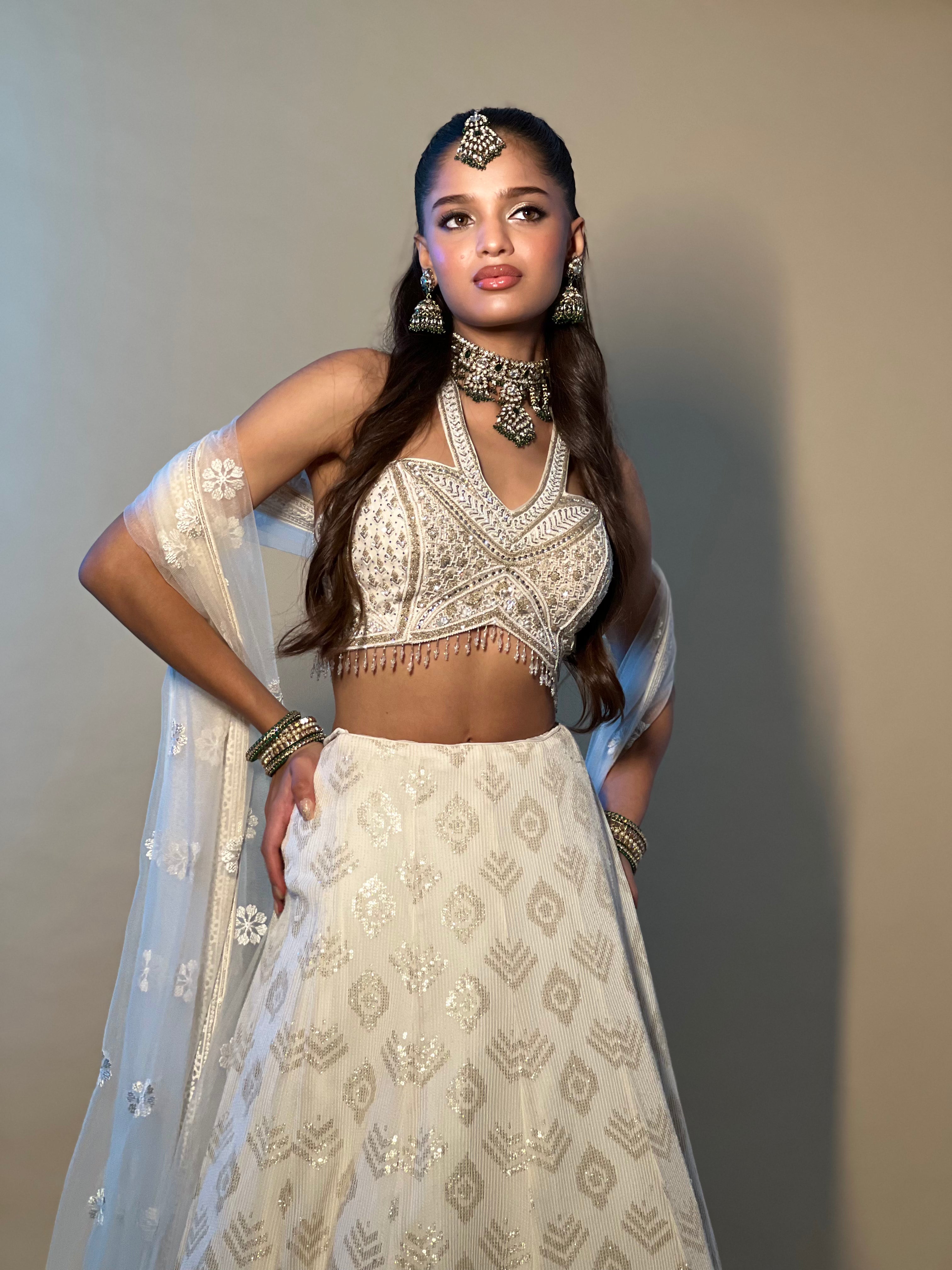 Ivory Lehenga With Crystal Work Blouse