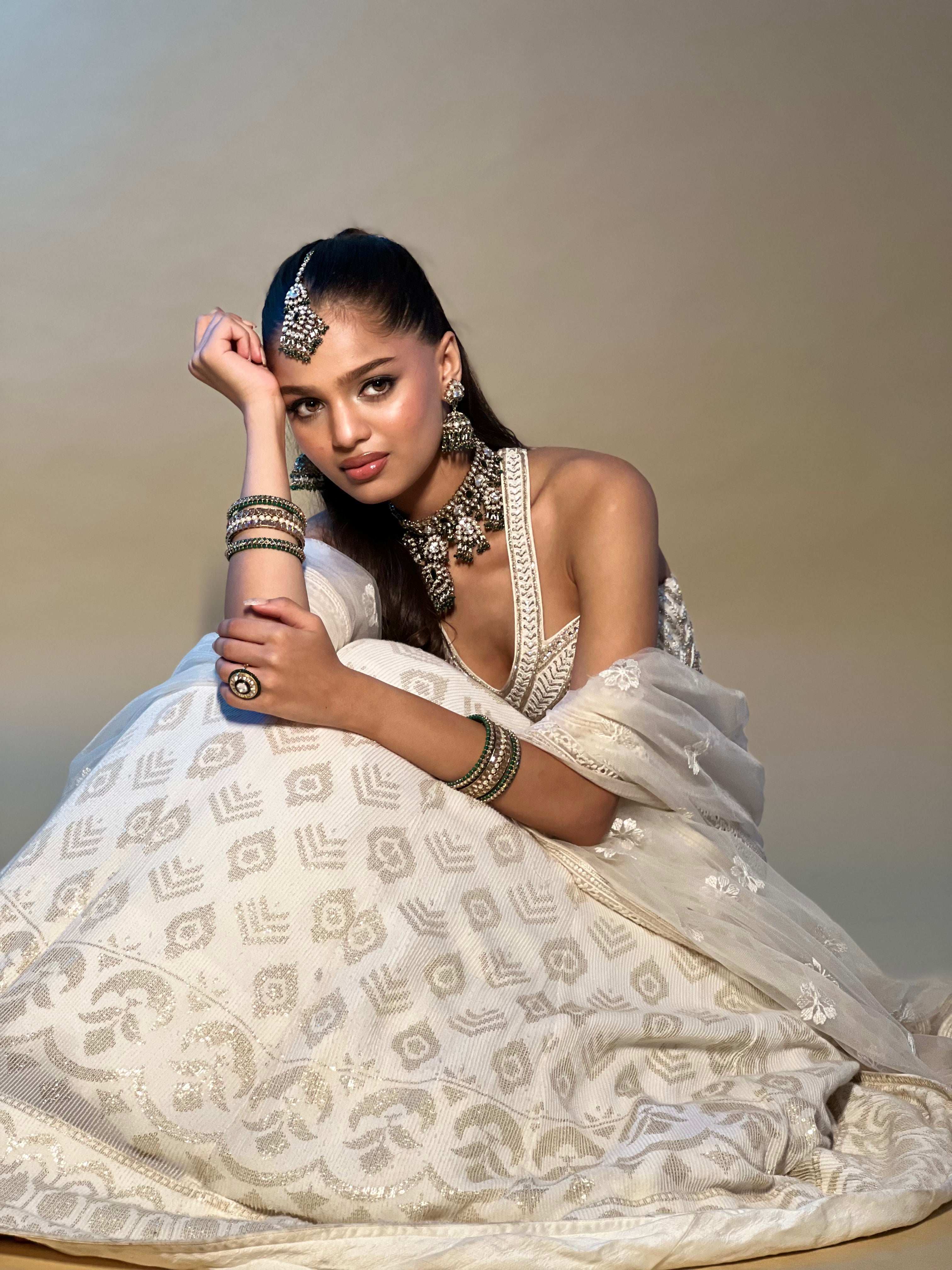 Ivory Lehenga With Crystal Work Blouse