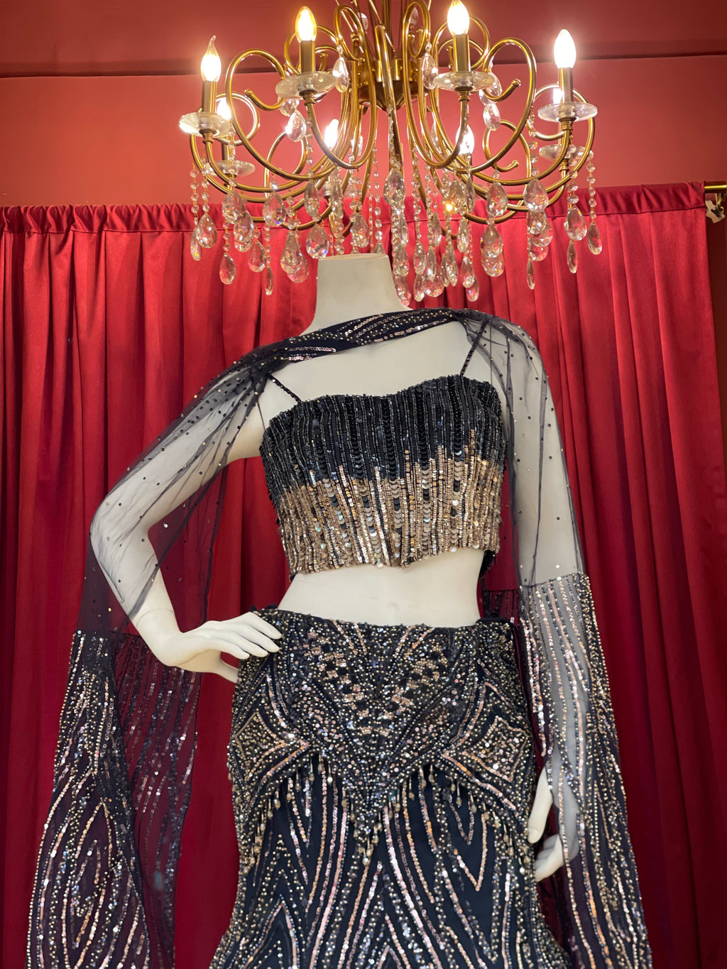 Navy Blue Sequins Fishcut