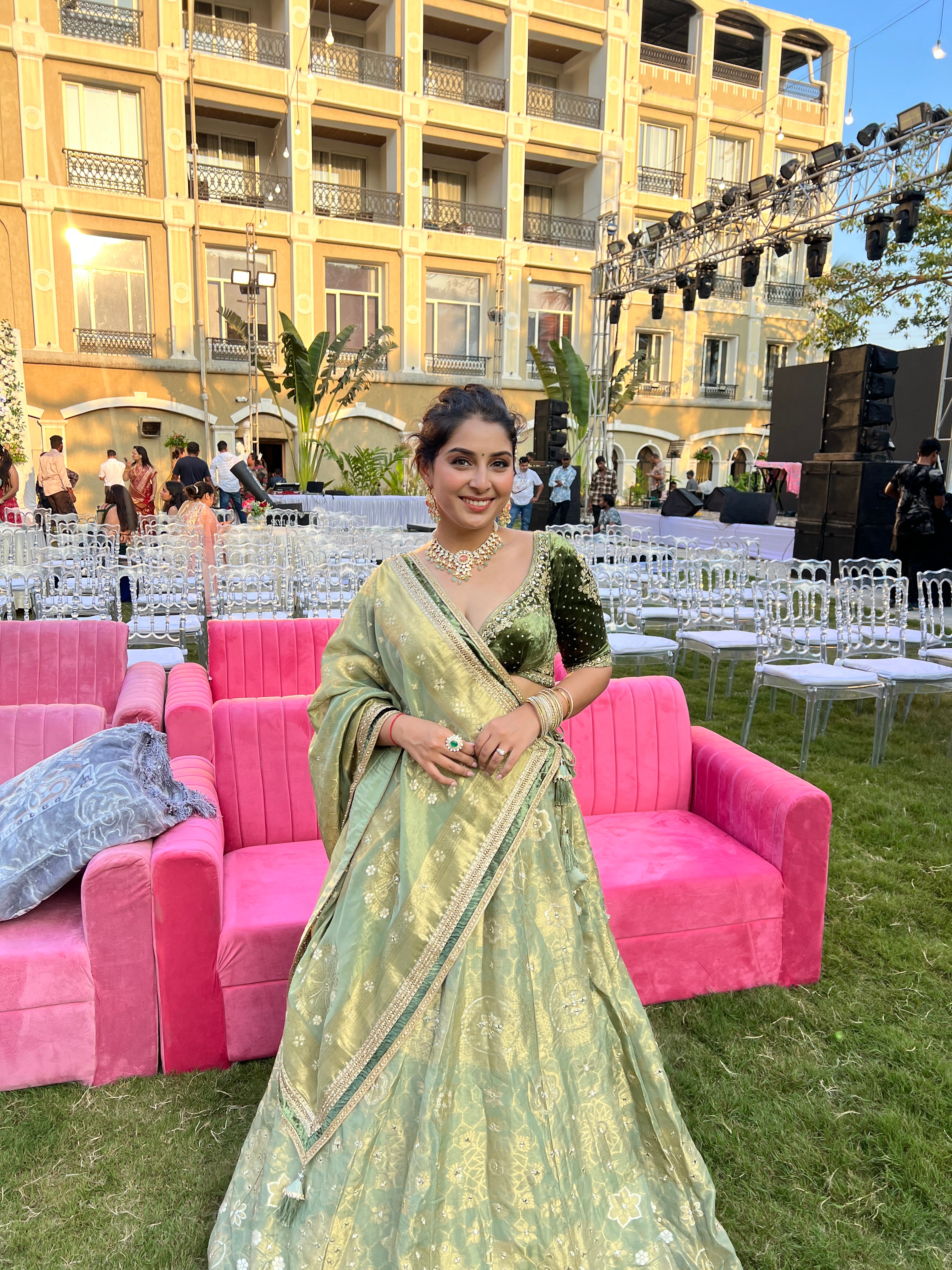 Green velvet lahenga