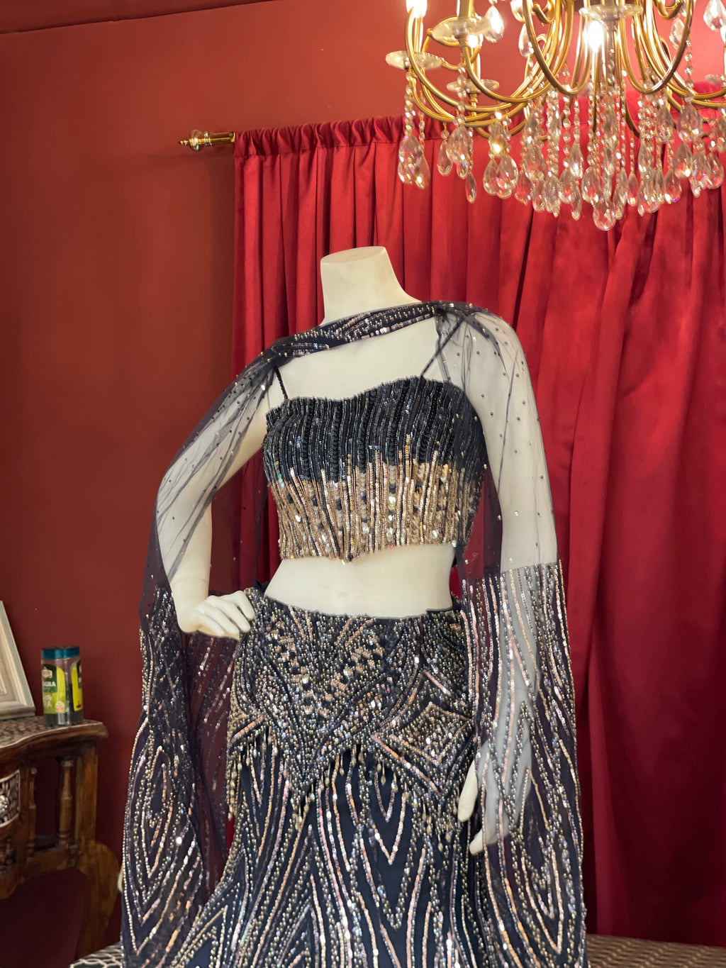 Navy Blue Sequins Fishcut