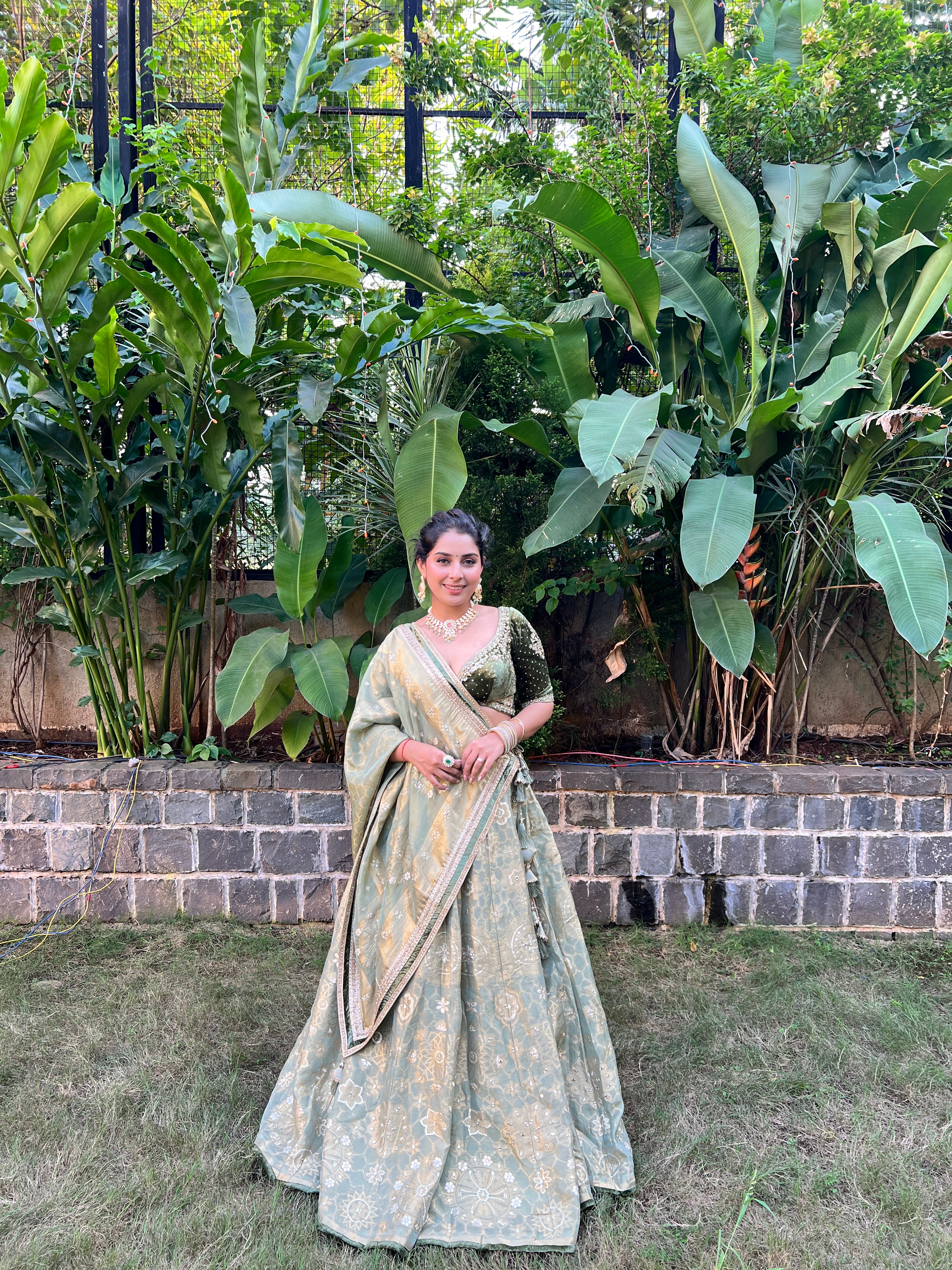 Green velvet lahenga