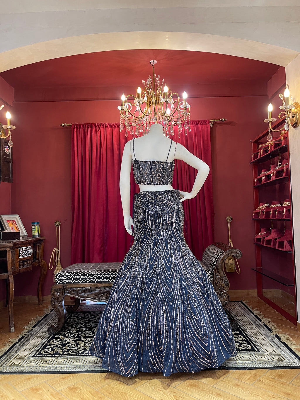Navy Blue Sequins Fishcut
