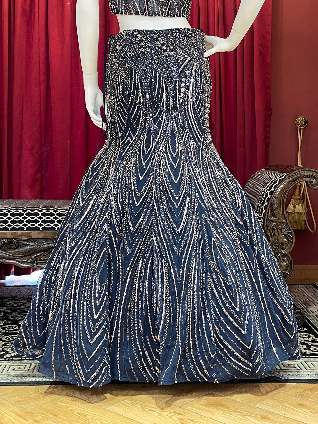 Navy Blue Sequins Fishcut