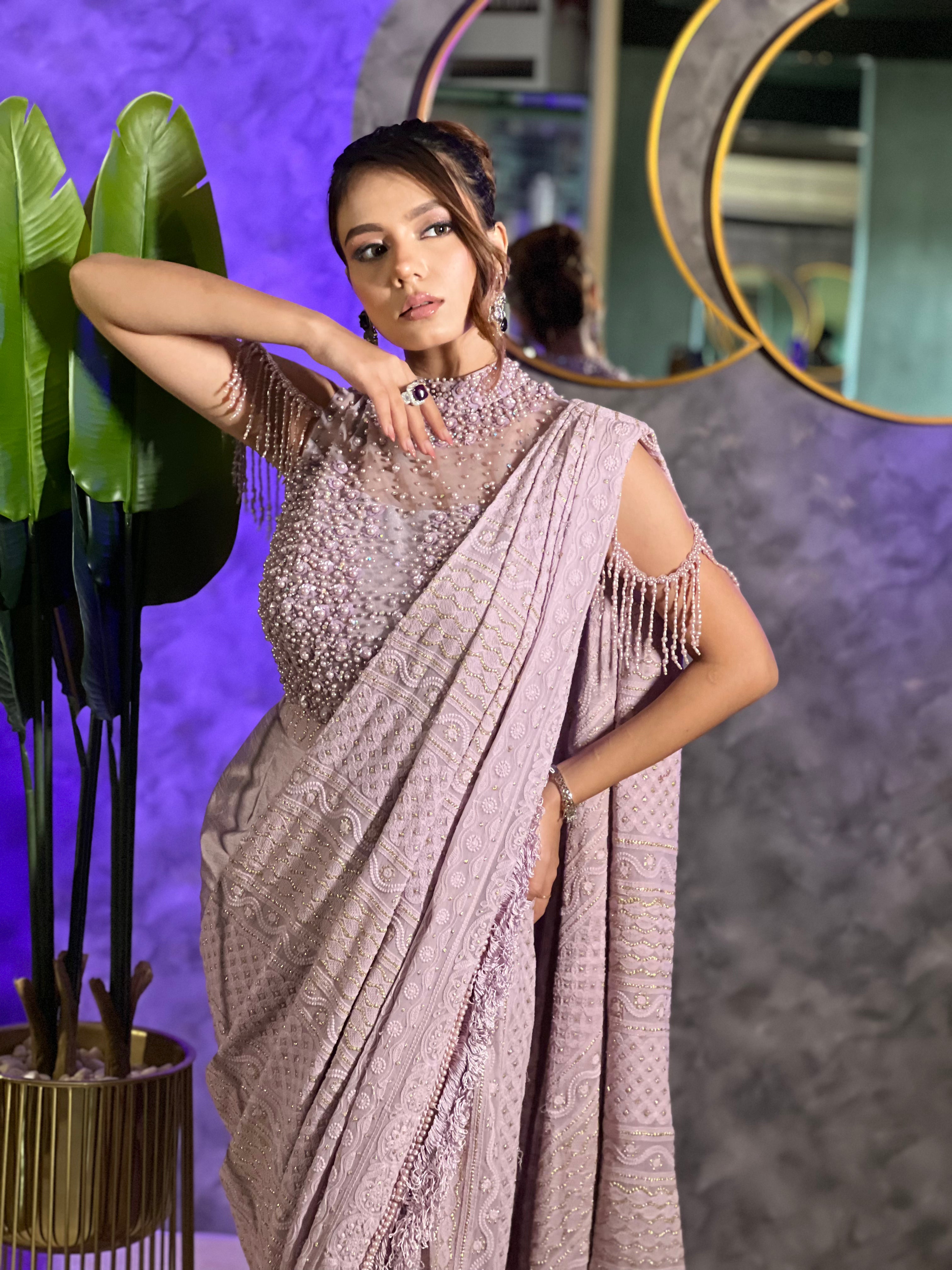 Pearl Symphony Lavender Draping Saree